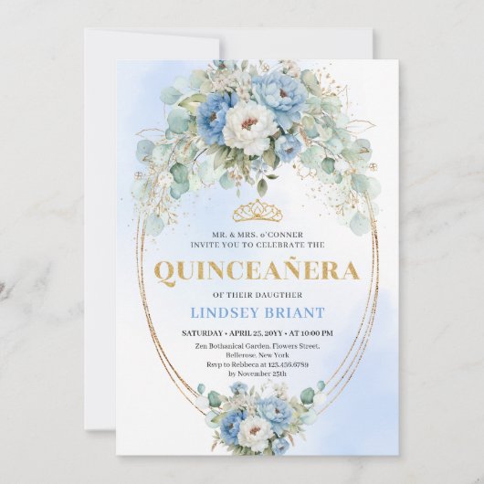 Romantic Blue Peonies Eucalyptus 15th Birthday  Kaart (Voorkant)