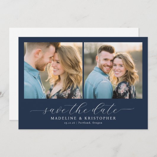 Romantic Blue Photo Save The Date (Voorkant / Achterkant)