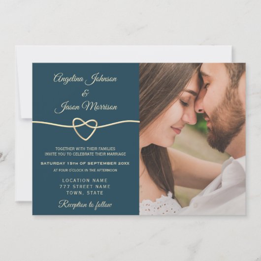 Romantic Blue Photo Wedding Kaart (Voorkant)