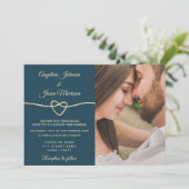 Romantic Blue Photo Wedding Kaart (Staand voorkant)