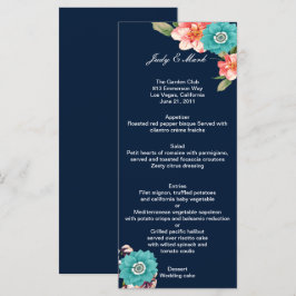 Romantic Blue Pink Floral Botanical Wedding Menu