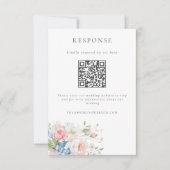 Romantic Blue & Pink Pastel Floral QR Code Wedding RSVP Kaartje (Voorkant)