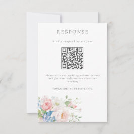 Romantic Blue & Pink Pastel Floral QR Code Wedding RSVP Kaartje