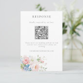 Romantic Blue & Pink Pastel Floral QR Code Wedding RSVP Kaartje (Staand voorkant)