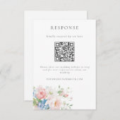 Romantic Blue & Pink Pastel Floral QR Code Wedding RSVP Kaartje (Voorkant / Achterkant)