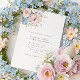 Romantic Blue & Pink Pastel Floral Wedding Kaart