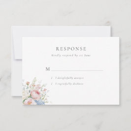 Romantic Blue & Pink Pastel Floral Wedding RSVP Kaartje