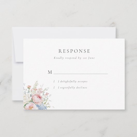 Romantic Blue & Pink Pastel Floral Wedding RSVP Kaartje (Voorkant)