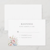 Romantic Blue & Pink Pastel Floral Wedding RSVP Kaartje (Voorkant / Achterkant)