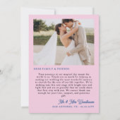 Romantic Blue Pink Rose Illustration Photo Wedding Bedankkaart (Achterkant)