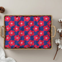 Romantic Blue, Red Chic Floral Pattern Bath Towel