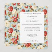 Romantic Blue Red Cream Roses Floral Wedding Kaart (Voorkant / Achterkant)
