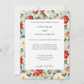 Romantic Blue Red Cream Roses Floral Wedding Kaart (Voorkant)