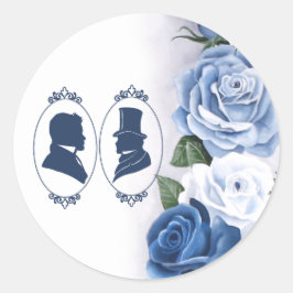 Romantic Blue Regency Gay Botanical Silhouette  Ronde Sticker