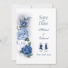 Romantic Blue Regency Gay Botanical Silhouette  Save The Date