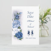 Romantic Blue Regency Gay Botanical Silhouette  Save The Date (Staand voorkant)
