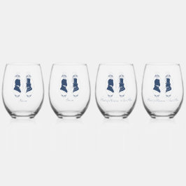 Romantic Blue Regency Gay Botanical Silhouette  Wijnglas Zonder Voet