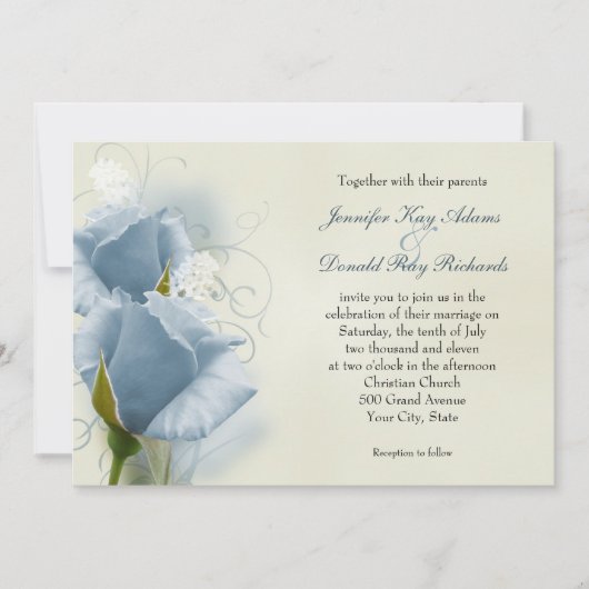 Romantic Blue Rozen Wedding Invitation Kaart (Voorkant)