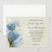 Romantic Blue Rozen Wedding Invitation Kaart (Voorkant / Achterkant)