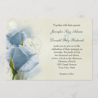 Romantic Blue Rozen Wedding Invitation Kaart