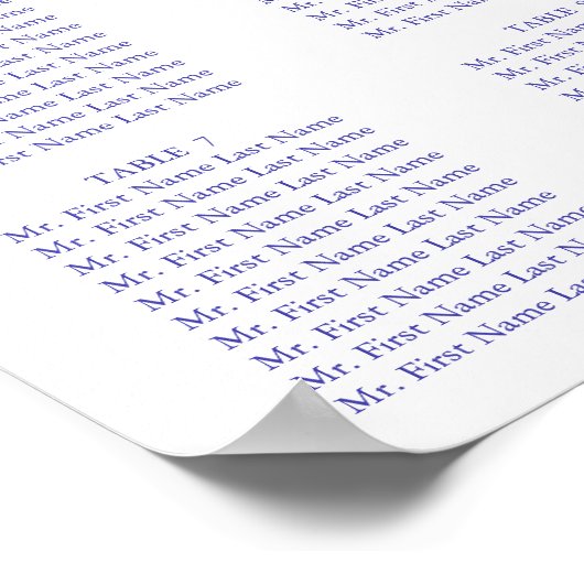 Romantic Blue Rozen Wedding Seating Chart Poster (Hoek)