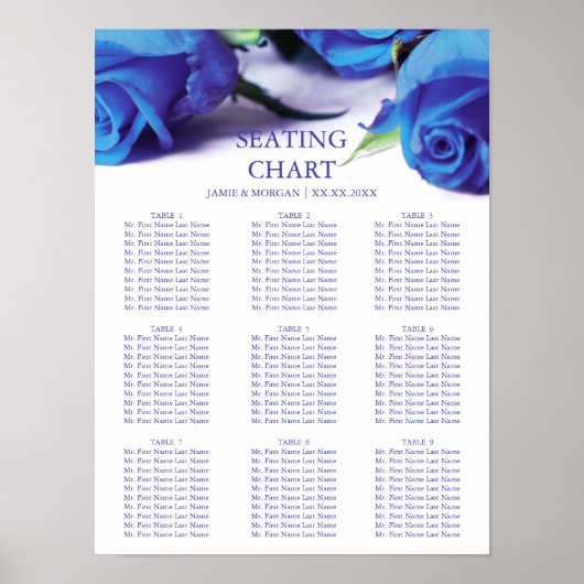 Romantic Blue Rozen Wedding Seating Chart Poster (Voorkant)