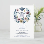 Romantic Blue Shades Floral Wreath Graduation Kaart (Staand voorkant)
