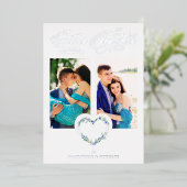 Romantic Blue Shades Real Silver Floral Heart Folie Uitnodiging (Staand Voorkant)