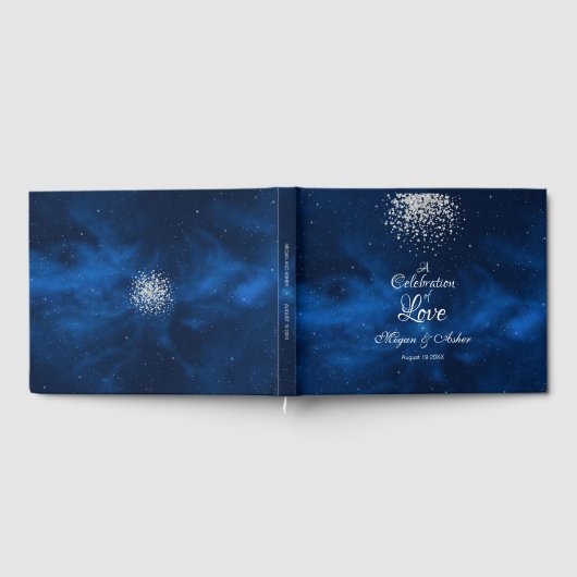 Romantic Blue Universe met Silver Confetti Gastenboek (Volledig)