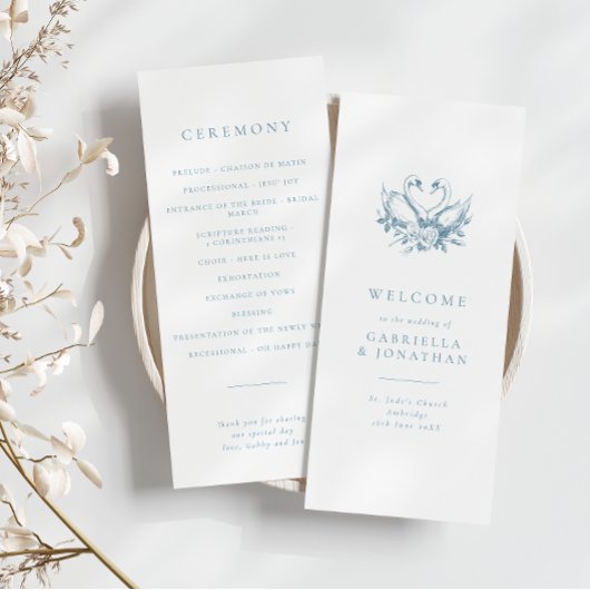 Romantic Blue Vintage Swans Wedding Program Programmakaart