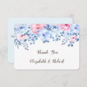 Romantic Blue Waterverf Floral Hartelijk dank Bedankkaart (Voorkant / Achterkant)
