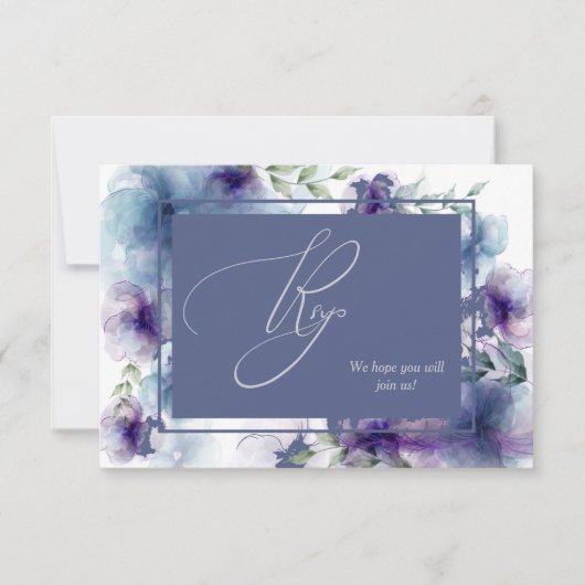 Romantic Blue Waterverf Floral Menu Weddenschap RS (Voorkant)