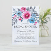 Romantic Blue Waterverf Floral Vrijgezellenfeest Kaart (Staand voorkant)