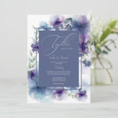 Romantic Blue Waterverf Floral Wedding Invitation Kaart (Staand voorkant)