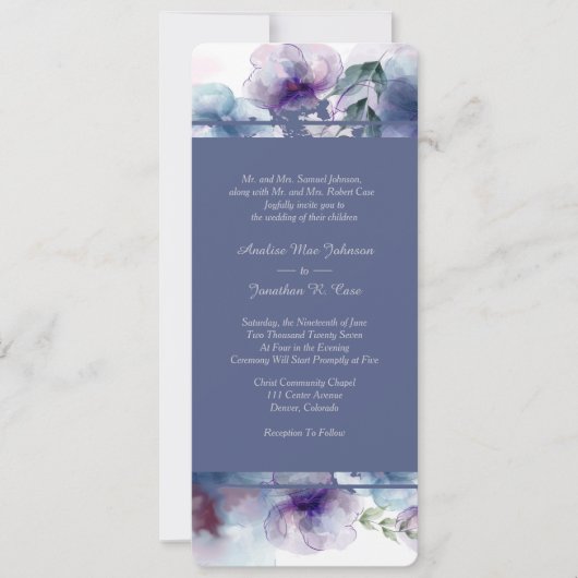 Romantic Blue Waterverf Floral Wedding Kaart (Voorkant)