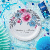 Romantic Blue Waterverf Floral Wedding Papieren Bordje (Feest)