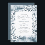 Romantic Blue Waterverf Foliage Vrijgezellenfeest Kaart<br><div class="desc">Romantic Blue Waterverf Foliage Bridal Shower | Nodig familie en vrienden uit voor uw evenement met deze aanpasbare uitnodiging tot het douchen van bruid. Het bevat witte blauwe waterverf illustraties van bladeren en bloemen. Deze botanische bruiddoucheuitnodiging is perfect voor lente- en winterevenementen.</div>