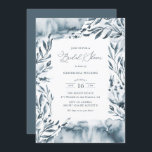 Romantic Blue Waterverf Foliage Vrijgezellenfeest Kaart<br><div class="desc">Romantic Blue Waterverf Foliage Bridal Shower | Nodig familie en vrienden uit voor uw evenement met deze aanpasbare uitnodiging tot het douchen van bruid. Het bevat witte blauwe waterverf illustraties van bladeren en bloemen. Deze botanische bruiddoucheuitnodiging is perfect voor lente- en winterevenementen.</div>