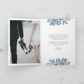 Romantic Blue Waterverf Foliage Wedding Bedankkaart (Binnen)