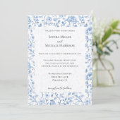 Romantic Blue White Floral Wedding Kaart (Staand voorkant)