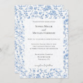 Romantic Blue White Floral Wedding Kaart (Voorkant / Achterkant)