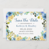 Romantic Blue Yellow Rose Garden redt de datum Save The Date (Voorkant)