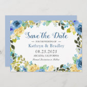 Romantic Blue Yellow Rose Garden redt de datum Save The Date (Voorkant / Achterkant)
