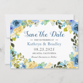Romantic Blue Yellow Rose Garden redt de datum Save The Date