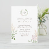 Romantic Blush and Gold Floral Wedding Invitation Kaart (Staand voorkant)