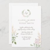 Romantic Blush and Gold Floral Wedding Invitation Kaart (Voorkant / Achterkant)