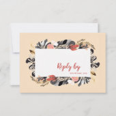 Romantic Blush & Black Floral Botanical Wedding RSVP Kaartje (Voorkant)