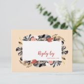 Romantic Blush & Black Floral Botanical Wedding RSVP Kaartje (Staand voorkant)