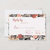 Romantic Blush & Black Floral Botanical Wedding RSVP Kaartje (Achterkant)