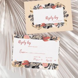 Romantic Blush & Black Floral Botanical Wedding RSVP Kaartje